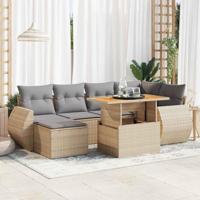 7-delige Loungeset met kussens poly rattan beige - thumbnail