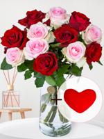 Rozenboeket Romy + knuffel hartje - thumbnail