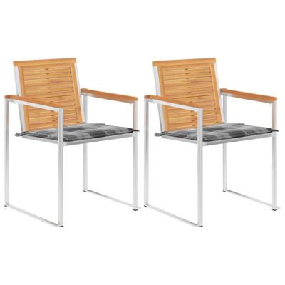 Tuinstoelen 2 st met kussens massief teakhout en staal