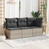 Tuinstoel zonder armleuning met kussens poly rattan lichtgrijs - thumbnail