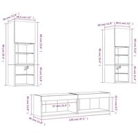 6-delige Tv-wandmeubelset met LED-verlichting bewerkt hout wit - thumbnail