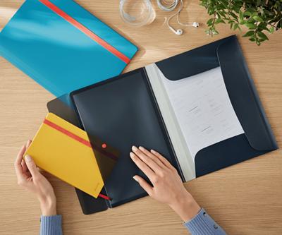 Leitz Cosy elastomap met 3 kleppen, met opbergvak met drukknoppsluiting, uit PP, ft A4, grijs