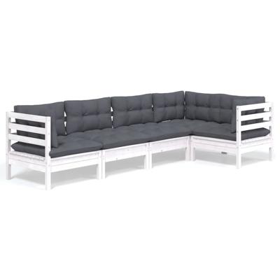 5-delige Loungeset met kussens grenenhout wit