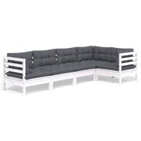 5-delige Loungeset met kussens grenenhout wit - thumbnail