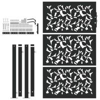 Poort met bladontwerp 105x155 cm staal zwart - thumbnail