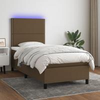 Boxspring met matras en LED stof donkerbruin 90x190 cm - thumbnail