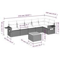 7-delige Loungeset met kussens poly rattan grijs - thumbnail