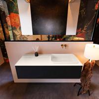 Badkamermeubelset Mondiaz Erin 120 cm met 1 Lade met RIDGE Wastafel Rechts Linen Zonder Kraangaten Greeploos Mat Urban - thumbnail