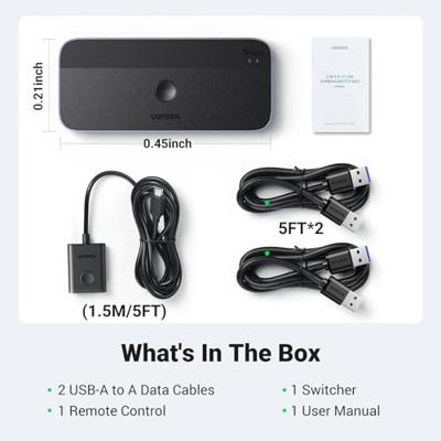 UGREEN USB Switch 2PC met 1xUSB C Poort en 3xUSB A Poorten, 2 in 4 uit USB 3.0 switcher aluminium behuizing met desktopcontroller 2 USB A auf A Kabeln