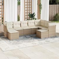 9-delige Loungeset met kussens poly rattan beige - thumbnail