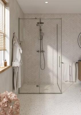 Saqu Grace douchecabine met draaideur links incl. antikalk 120x90x210cm geborsteld grijs