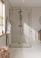 Saqu Grace douchecabine met draaideur links incl. antikalk 120x90x210cm geborsteld grijs - thumbnail