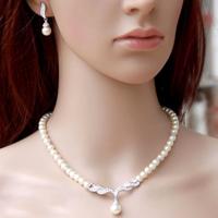 3 in 1 bruids toebehoren Lady klassieke mode parel oorbel ketting sieraden set - thumbnail