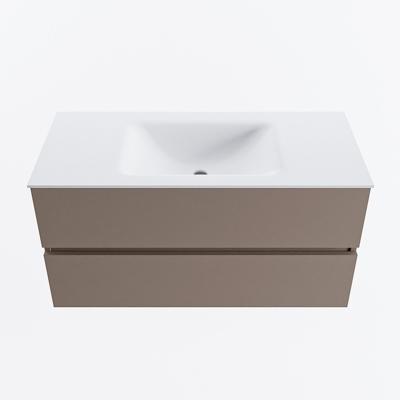 MONDIAZ VICA 100cm badmeubel onderkast Smoke 2 lades. Wastafel CLOUD midden zonder kraangat, kleur Talc.