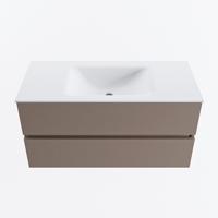 MONDIAZ VICA 100cm badmeubel onderkast Smoke 2 lades. Wastafel CLOUD midden zonder kraangat, kleur Talc. - thumbnail