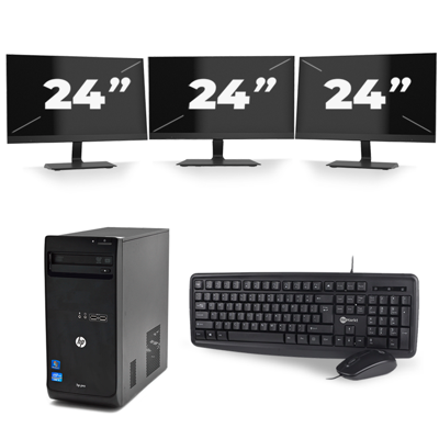 HP Pro 3400 Micro Tower - Intel Core i3-3e Generatie - 8GB RAM - 256GB SSD - Windows 10 + 3x 24 inch Monitor