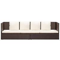 Loungebed met ligkussen en kussens poly rattan bruin - thumbnail