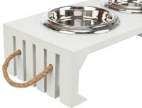 Trixie be nordic set voerbak / waterbak hout / rvs wit - thumbnail