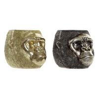 Decoratieve figuren DKD Home Decor 20 x 24,5 x 18,5 cm Zilverkleurig Gouden Koloniaal Gorilla (2 Stuks) - thumbnail