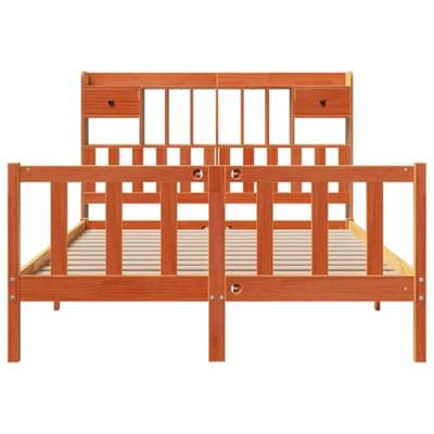 Bed met boekenkast zonder matras grenenhout wasbruin 140x190 cm