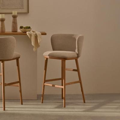 Kave Home Ciselia barkruk H65 chenille Beige poot hout