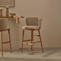 Kave Home Ciselia barkruk H65 chenille Beige poot hout - thumbnail