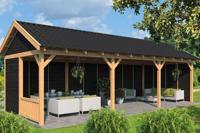 Tuindeco Hamar L Overkapping type 6 690x395 cm Lariks/Douglashout blank en Zweeds rabat zwart- Zadeldak- Onbehandeld lariks Douglas hout- Tuindeco - thumbnail