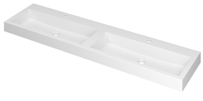 INK Momento Wastafel Polystone Dubbel met 2 Kraangaten - 1800x450x90 mm - Mat Wit