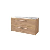 Basic-Line Start 46 Badkamermeubelset - 120 x 46 cm - Met Grepen - 2 Lades - Keramische Wastafel - 2 Kraangaten - Whisky Oak - thumbnail