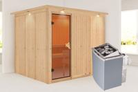 Karibu | Gobin Sauna met Dakkraag | Bronzeglas Deur | Kachel 9 kW Geïntegreerde Bediening - thumbnail