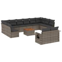13-delige Loungeset met kussens poly rattan grijs - thumbnail