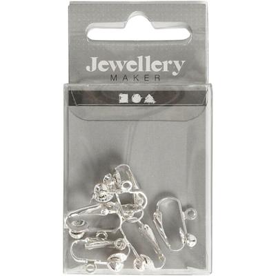 Creativ Company Clip-on oorbellen, l: 16,5 mm, b: 1,5 mm, gatgrootte 1,6 mm, verzilverd, 6 stuk/ 1 doos