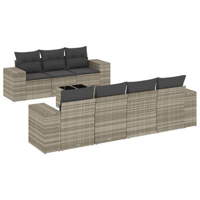 8-delige Loungeset met kussens poly rattan lichtgrijs