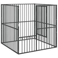 VidaXL Hondenkennel 4 panelen gepoedercoat staal zwart - thumbnail