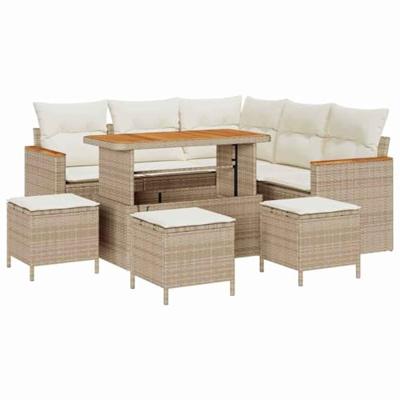 Tuinbankenset 9 pcs Beige poly rattan