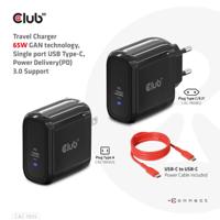 club3D CAC-1905 Laptop netvoeding 65 W 1x USB-C Zwart Binnen GaN - thumbnail