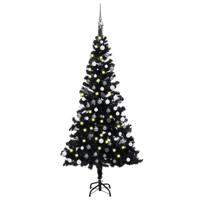 VidaXL Kunstkerstboom met verlichting en kerstballen 150 cm pvc zwart - thumbnail