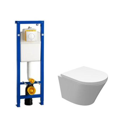 Wiesbaden Vesta Inbouwset - compact - 47cm - diepspoel wandcloset - softclose - quickrelease - spoelrandloos - afdekplaat Argos - wit 0704406/sw98662