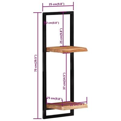 Wandschappen 2 st 25x25x75 cm massief acaciahout en staal