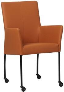 Cognac leren moderne eetkamerstoel Comfort - poot rond zwart met wiel - Hermes Leer Cognac (cognac leer)
