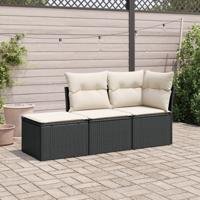 3-delige Loungeset met kussens poly rattan zwart - thumbnail