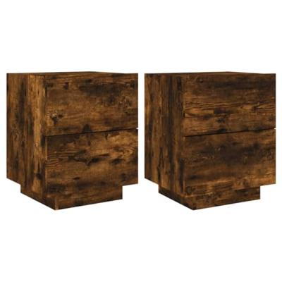Nachtkastjes met LED 2 st bewerkt hout gerookt eikenkleurig