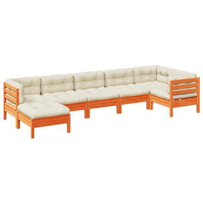 7-delige Loungeset met kussens massief grenenhout wasbruin - thumbnail