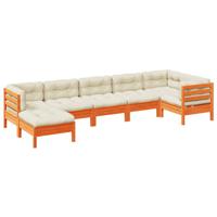 7-delige Loungeset met kussens massief grenenhout wasbruin - thumbnail