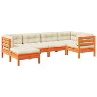 6-delige Loungeset met kussens massief grenenhout wasbruin - thumbnail