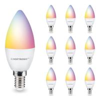 Set van 10 Smart lampen - E14 Kaarslamp - 5,5 Watt 470 lumen - RGBWW - Wifi & Bluetooth - Bestuurbaar via app - Google Home, Amazon Alexa en Siri - thumbnail