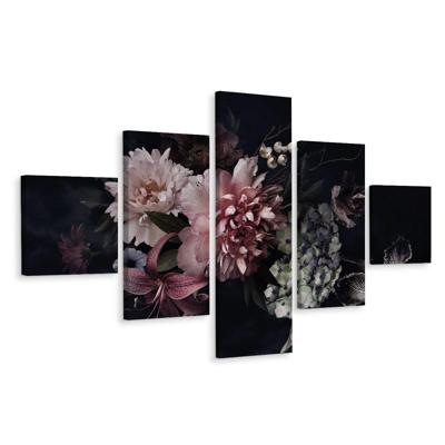 Schilderij - Vintage bloemen II, 5luik, premium print