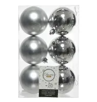 Decoris kerstballen plastic set zilver 8cm 6st - thumbnail
