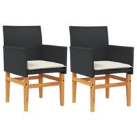 Tuinstoelen 2 st met kussens poly rattan en massief hout zwart - thumbnail