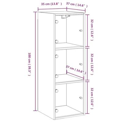 Wandkast met glazen deuren 35x37x100 cm betongrijs